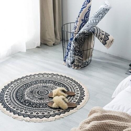 Morocco Round Rug Boho Style Tassel Cotton Fabric Carpet Mat Door Blanket Decor Dropship