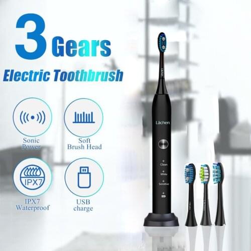 Lachen RM-T5B Electric Toothbrush Sonic Toothbrush with 4 brush heads and timer 3 modes USB charging 60 days battery life IPX7