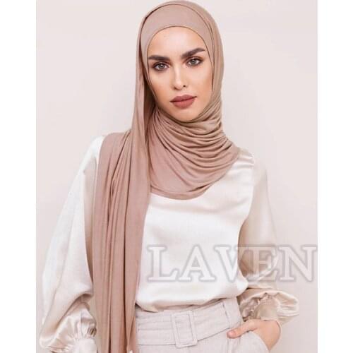 Laven Women One Loop Solid Color Instant scarf Jersey Muslim Hijab Soft Cotton Stretch Head Scarf with Tube Inner Underscarf Cap