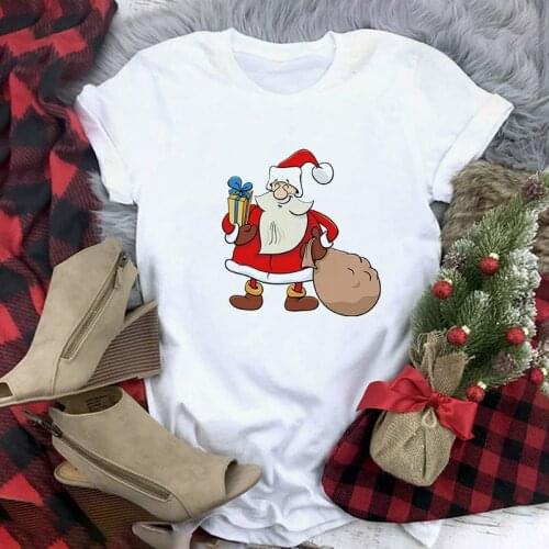 Fashion Print T-shirt Loose Women T Shirts Xmas Harajuku Summer Shorts Sleeves T Shirt White Tops Ladies Tshirt New Arrival