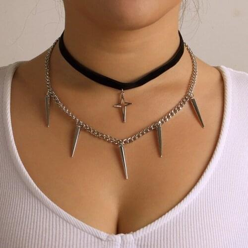 Fashion Punk Double-layer Cone Pendant Necklace Choker Jewelry Accessories