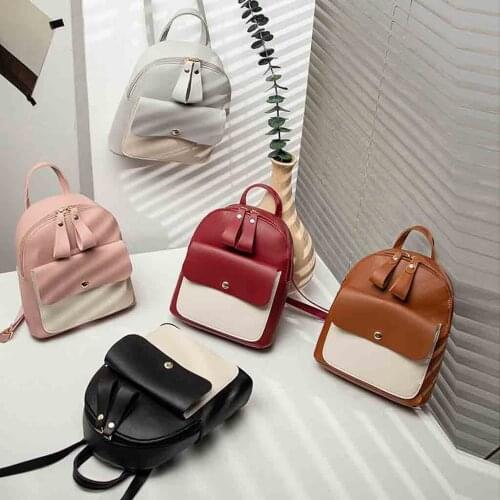 Fashion Lady Small Backpack Women Letter Purse Phone Double Shoulders Bag Female Contrast Color Leather Shopping Backpacks