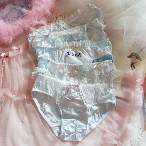 Japanese-Style Soft Girls Blue Lolita Lolita Loli Lace Cute Sexy Embroidered Ruffles Underwear