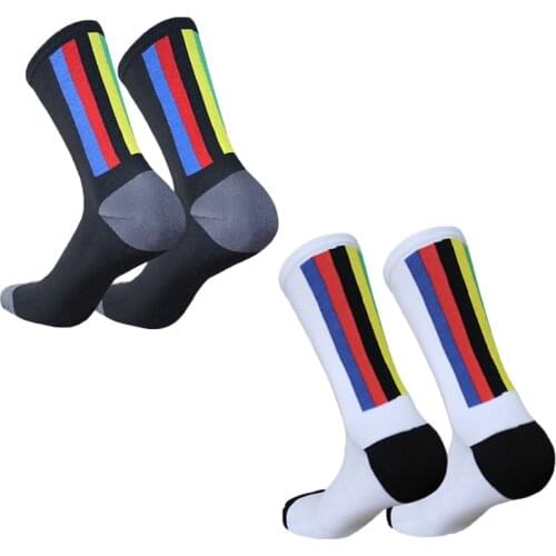New Bicycle Socks Color Stitching Stripes Men Women Outdoor Compression Sports Socks Breathable Bike Socks Calcetines Ciclismo