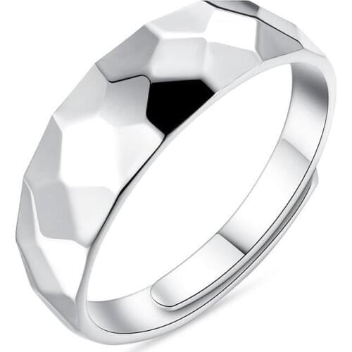 New s925 silver irregular diamond mirror shape opening adjustable mens domineering cold breeze ring