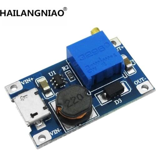 New MT3608 DC-DC Adjustable Boost Module 2A Boost Plate 2A Step Up Module with MICRO USB 2V - 24V to 5V 9V 12V 28V LM2577