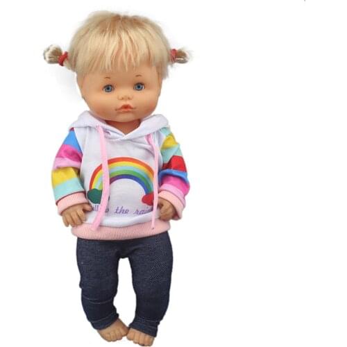 Lovely rainbow suit Clothes Fit 41cm Doll Nenuco Purple Long Sleeves T-shirt Purple Dots Pants With Hat