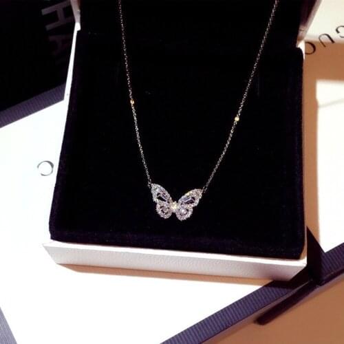Trendy Cute Rose Gold Silver Color Butterfly Choker Necklace for Women Fashion Jewelry 2020 New Crystal Butterfly Chain Necklace