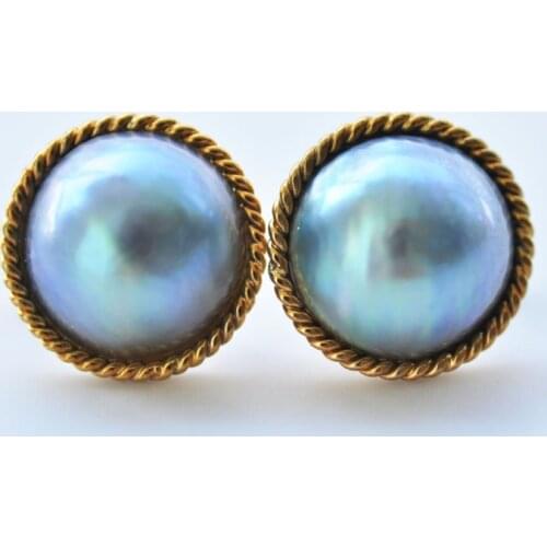 P7210 Huge 20mm Blue South Sea Mabe Pearl Earring 925SS 14kt