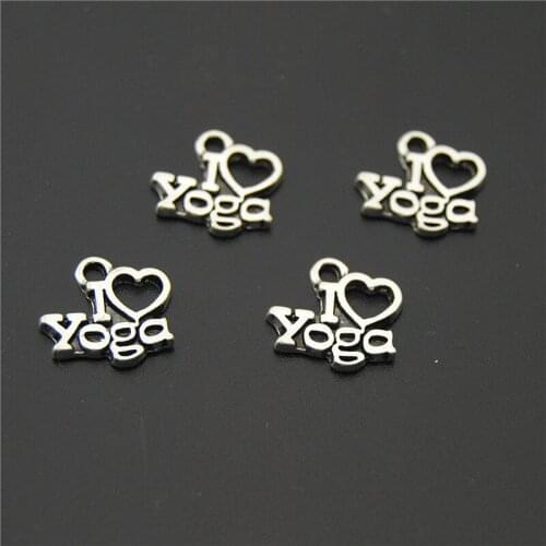 15PC Silver Color Word I love Yoga OHM OM Symbol Meditation Symbol Meditation charm pendant A2195