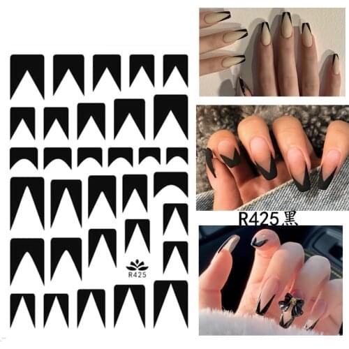 Self-adhesive 3D Stickers for Nails Black Geometry Stripe Nail Art Decorations Autumn Fashion Stickers Women Girl Nail Foil