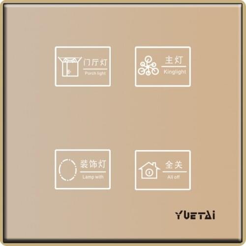 Yuetai touch Wall Switch toughened glass panel Lighting switch 4gang/2way switch