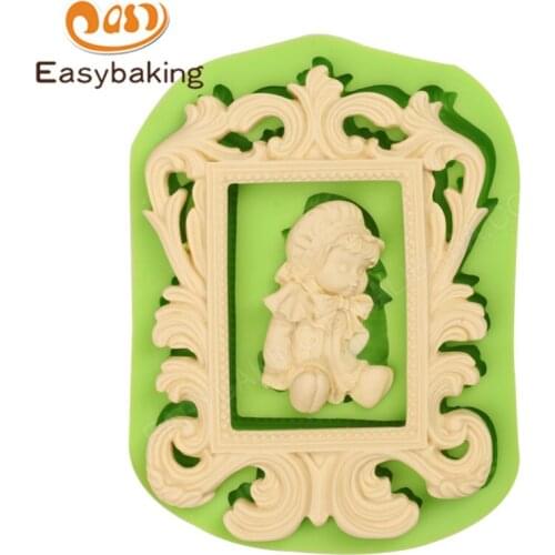 3D Frame Silicone Mold with Cute Girl Inside Chocolate Candy Molds DIY Fondant Wedding Cake Decorating Tools for Polymer Clay