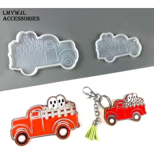 Large/Small Truck Ghost Keychain Jewelry Pendant Halloween Resin Silicone Mold DIY Halloween Water Coaster Epoxy Mold