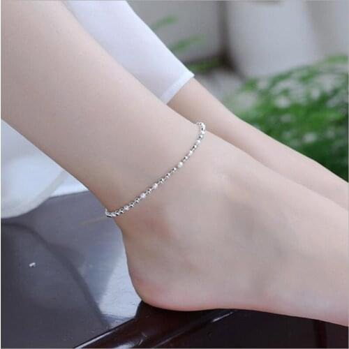 Trendy Lady Silver 925 Anklets For Women Jewelry Fashion Frosted Ball Bracelet Girls Accessories Female Bracelet Bijou