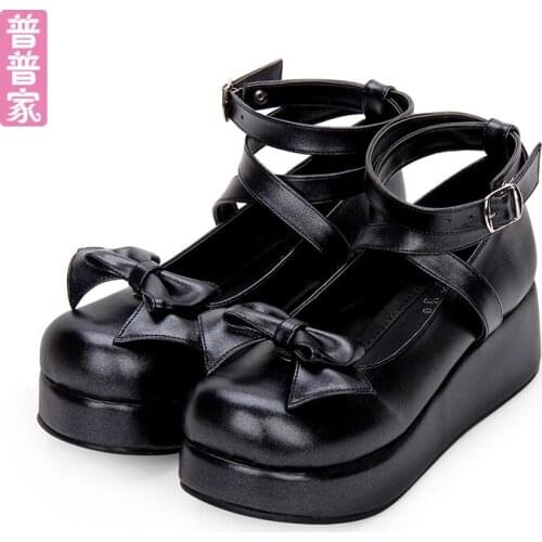 Princess sweet lolita shoes Spring and autumn round head shoes all match and fashion bow tie muffin shoes sweet women pu9812