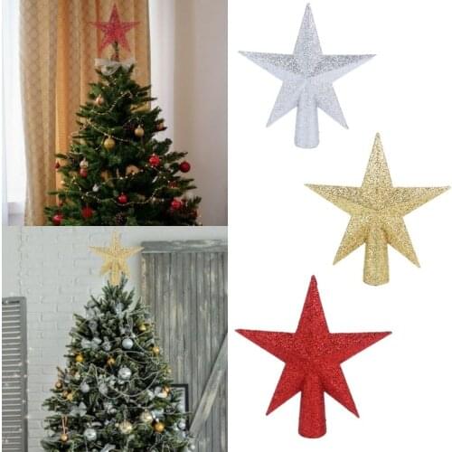 Merry Christmas Tree Decoration Golden Star Red Five Point Star Xmas Tree Top Star Home Desktop Topper Christmas Party Ornament