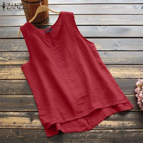 Vintage Summer Tops Womens Solid Blouses ZANZEA 2021 Casual Sleeveleeve Tank Tops Female Irregular Blusas Plus Size Chemise 7
