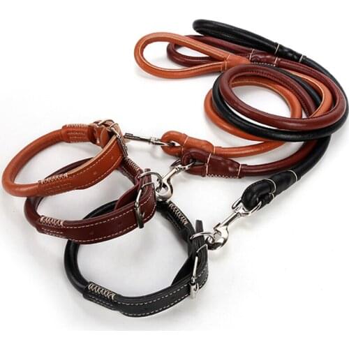 Cowhide traction rope dog chain pet lead eight-strand cowhide single row nail collar dog chain collar PU leather