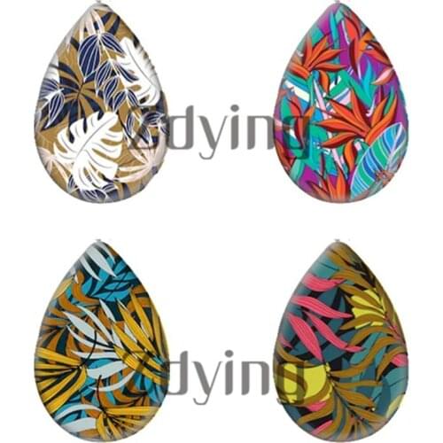 Zdying 10pcs Water Drop Teardrop Glass Cabochon Plant Tree Leaves Photo Beads Jewelry Findings DIY Earrings Necklace Pendant