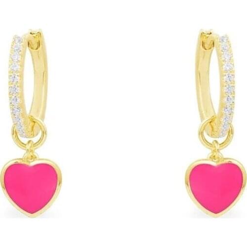 SOELLE Fashion S925 Sterling Silver Neon Pink Love Heart Hoop Earrings Women June New Series France Brand Fine Vacation Jewelry
