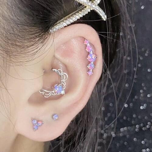 1Set Surgical Steel Opal 38 Nose Piercing Ring Cluster Ear Tragus Helix Cartilage Septum Clicker Daith Earring Labret Piercing