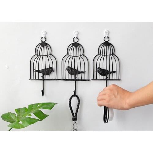 1PC Wall Mount Birdcage Shape Hook Iron Keychain Hanger Coat Stand Holder Living Room Kitchen Wall Hooks Accessories Home JL 257