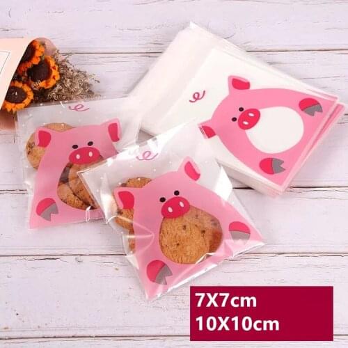 100 pcs/lot Piggy Plastic Pack Candy Cookie Soap Packaging Bags Self Adhesive Sample Gift Bag Snack Baking Package