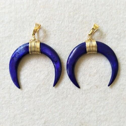 5pcs Natural shell Gold color Wire Wrapped Tribal Ox Horn royal Charm Pendant Crescent shell Bead DIY necklace making PD234