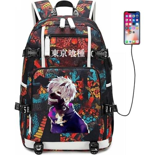 Anime Tokyo Ghoul Backpack USB Port Rucksack Bag Snake Pattern Student Teenagers School Bag travel Laptop Bag