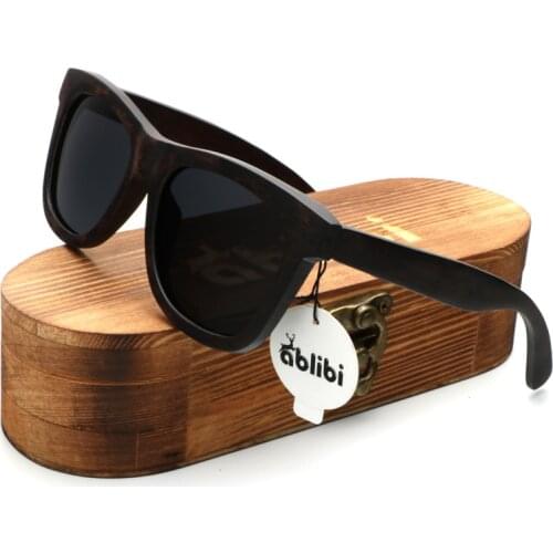 Ablibi Men Brand Sunglasses Polarized Women Designer Bamboo wooden Unique Ebony Men Wood Fashion Style Eyewear Sunglasses in Box