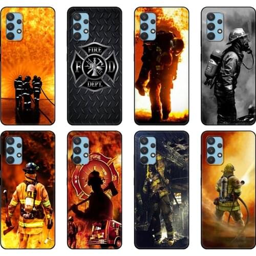 Black tpu Case For Samsung galaxy A32 A42 A52 A72 4g 5g S21 PLUS ultra back cover Firefighter Heroes Fireman