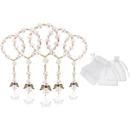 Baptism Rosary Acrylic Rosary Beads Mini Rosaries Angel with Organza Bags for the First Communion Baptism Party Favors