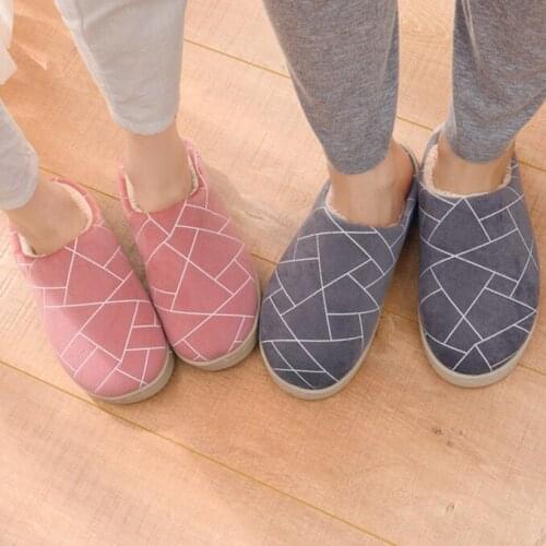 Striped Soft Bottom Home Slippers Winter Cotton Warm Women Men Indoor Floor Non-slip Bedroom Slipper Fashion Couple Plush Shoes