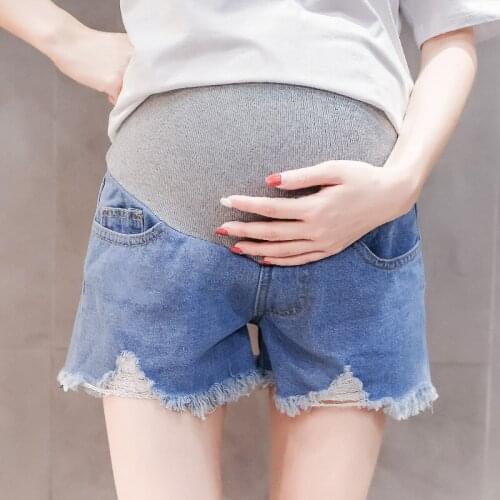 Hishiny Maternity Clothes Jeans for Pregnant Women Pregnancy Shorts Low-waisted Loose Trousers Broken Hole Leggings Maternity