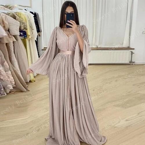 Elegant Moroccan Caftan Muslim Evening Dresses A-Line Long Sleeve Formal Prom Gowns for Women Dubai Saudi Arabic Robes De Soirée