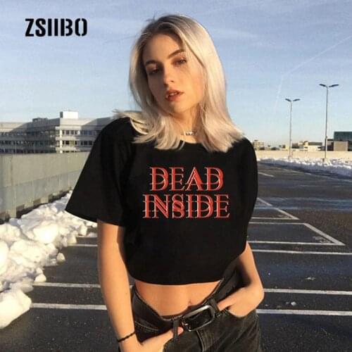 Dead inside new summer short sleeve female letter fun Harajuku tops tees dark casual Ulzzang Vintage loose Gothic couple T-shirt