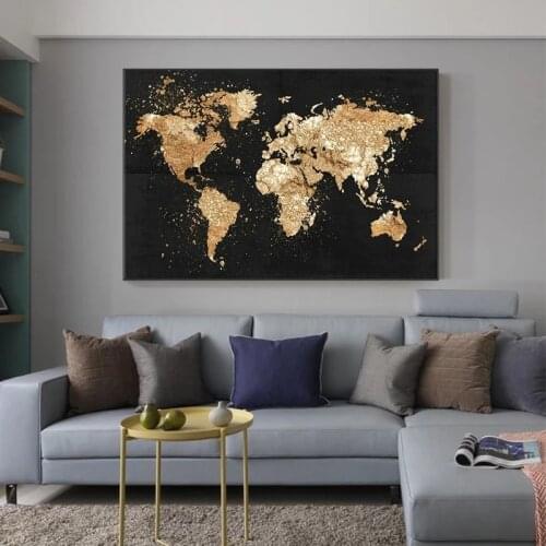 Size World Map Canvas Painting Vintage Posters and Printing Modern Wall Art Pictures Living Room Study Home Decor Cuadros