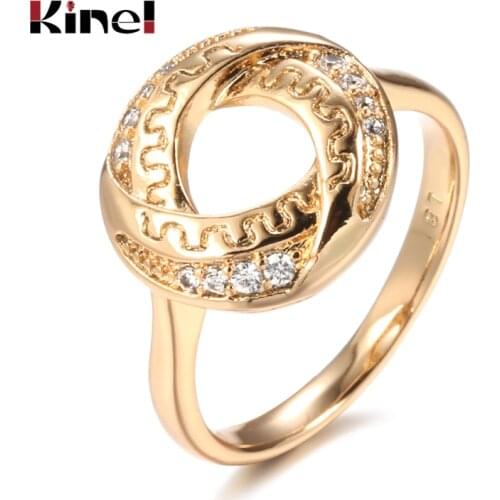 Kinel New 585 Rose Gold Ring Circular Cross Micro-wax Inlay Natural Zircon Hollow Rings Women Wedding Party Fine Jewelry