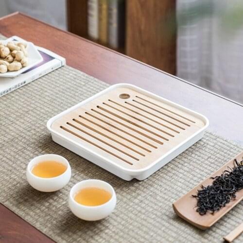 Square Dry Soak Tea Tray Eco-Friendly Wooden Drainage Water Storage Kung Fu Tea Board Table Saucer