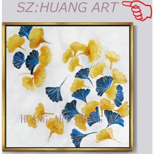 Best Gray Golden Big Flower Oil Painting on Canvas Acrylic Wall Hand-painted Home for Living Room Gifts