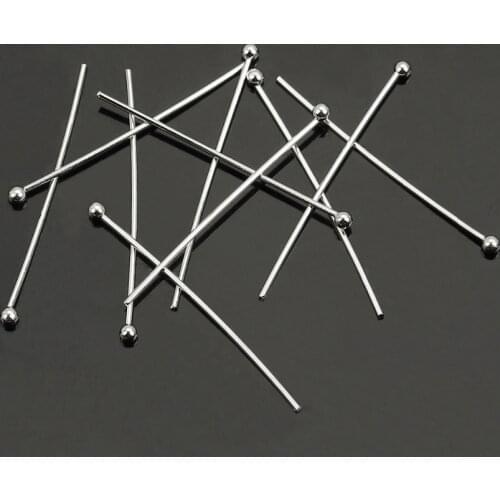 DoreenBeads Copper Ball Head Pins Silver Plated DIY Making Earrings Fashion Jewelry Findings 30mm long, 0.7mm(21 gauge), 400 PCs