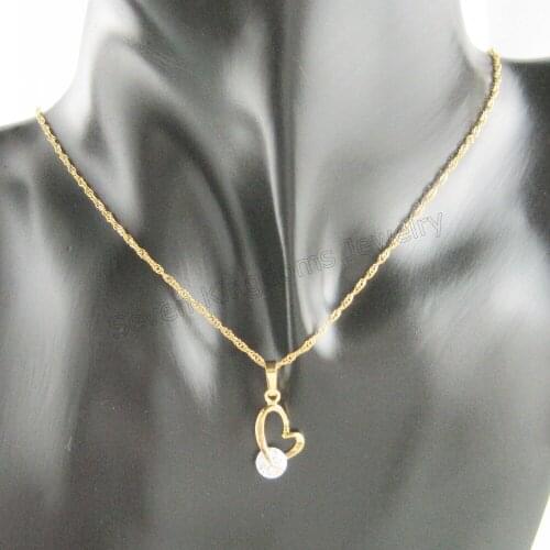 Min order 10$ CAN MIX DESIGN NEW - YELLOW - GOLD GP color 18" NECKLACE& HEART CZ STONE HIGH SHINNING PENDANT TALL 0.87"