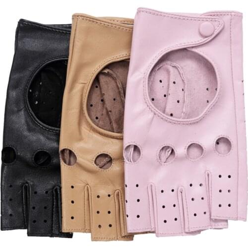 Fashion Genuine Sheepskin Punk Hip-Hop Gloves Non-slip Punk Leather Motorcycle Riding Biker Half Finger Sports Gloves S2145