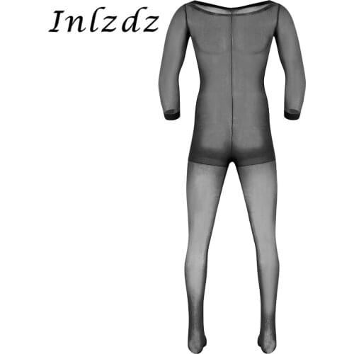 Mens Sex Pantyhose Skinny Stretchy Stocking Long Sleeves Closed Penis Sheath Design Full Body Closed Toe Ultra-thin Pantyhose