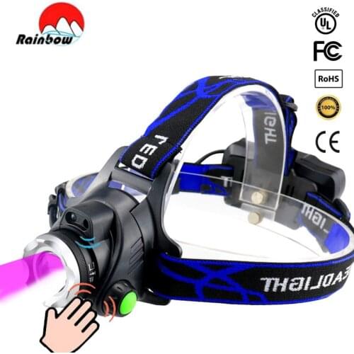 T6 LED Headlamp Fishing Headlight Zoomable IR Sensor Head Lamp Waterproof USB Rechargeable Camping UV Head Flashlight Scorpion