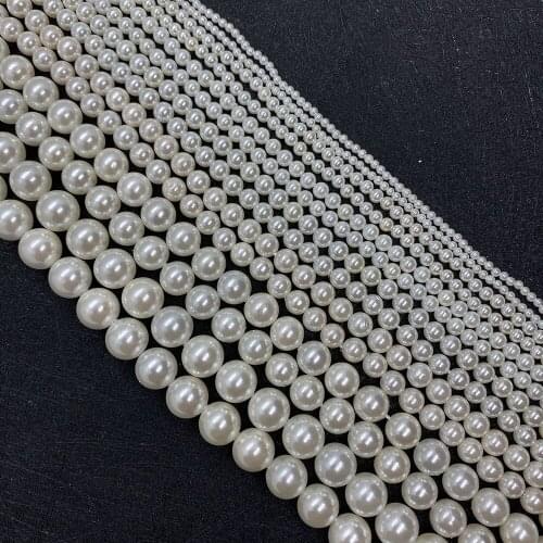 Natural Shell Pearl Round Beads White Beads Childrens Necklace Bracelet Earrings for DIY Jewelry Making Accessories 15.5 Inches