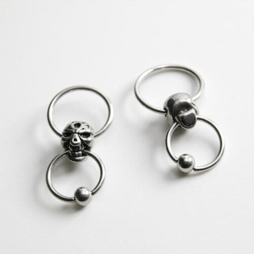 New Personality Simple Punk Retro Style Stainless Steel Ghost Head Mens Earrings Hip Hop Man and Women Fashion Party Jewelry