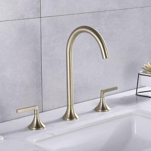 New Basin Faucet Bathroom Sink Tap Brass Brush gold Widespread bathroom 8 inch water mixer crane three Hole Sink Mixer