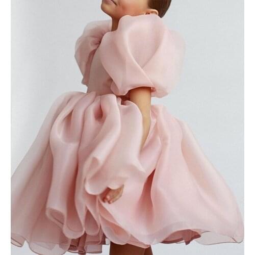 Summer Baby Girls Spanish Style Dress Kids Fashion Birthday Party Dress Puff Sleeve Solid Pleated Princess Dress for Girls 2-8 Y